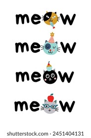 A cute set of logos with cat heads. Meow. Vector