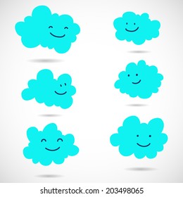 Cute set of lovely doodle clouds. Hand drawn childish isolated elements.
