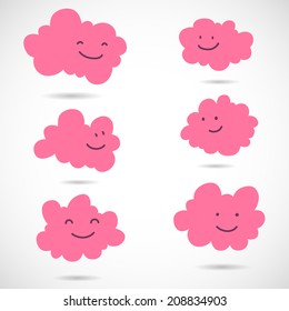 Cute set of lovely doodle clouds. Hand drawn childish isolated elements.
