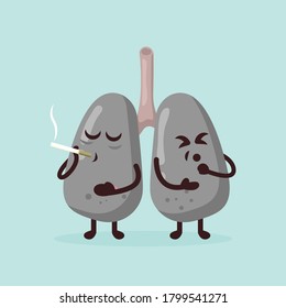 Cute a set of lung mascot design illustration with a  health issue