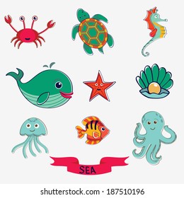 Cute set of marine creatures