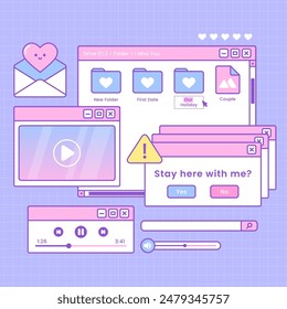 cute set of i miss you theme interface template vector design