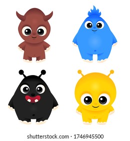Cute set of monsters, vector cartoon aliens.