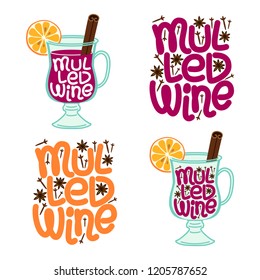 Cute set of Mulled Wine elements isolated on white