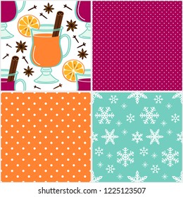 Cute set of Mulled Wine seamless patterns