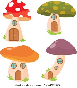 cute set of mushroom house clipart