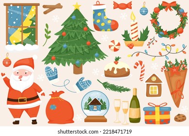 cute set new year christmas santa tree candy candle postcard poster web print sticker 