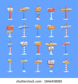 Cute set of North Pole signs or Christmas and winter themed symbol. Christmas icon north pole sign with snow and ice, winter holiday xmas symbol. Vector illustration in flat style, eps 10.
