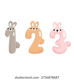 A cute set of numbers from 1 to 9 in the shape of animals, done in a playful doodle style. This flat vector illustration features delicate colors. Perfect for children's designs, birthdays, educational, and holiday projects.