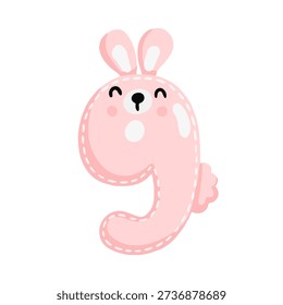A cute set of numbers from 1 to 9 in the shape of animals, done in a playful doodle style. This flat vector illustration features delicate colors. Perfect for children's designs, birthdays, educational, and holiday projects.