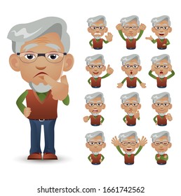 Cute Set - Set of old people with different emotion