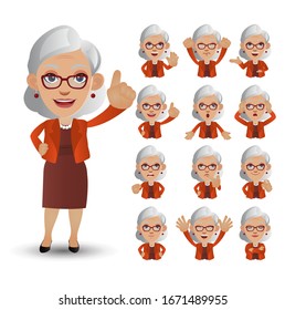 Cute Set - Set of old people with different emotion