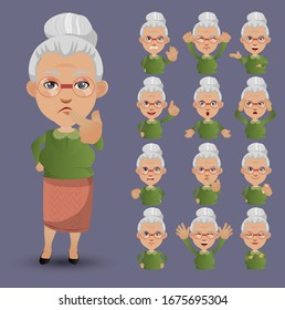 Cute Set - Set of old people with different emotion