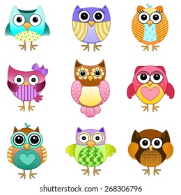 Cute Set of Owls Vector