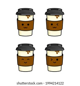 Cute set pack Funny Face Coffee Cup Vector Illustrations