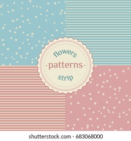 Cute set of patterns with vintage label for covers and wallpapers. Cover for notepad, diary. Comes with patterns of flowers and stripes. Vector.