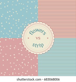 Cute set of patterns with vintage label for covers and wallpapers. Cover for notepad, diary. Comes with patterns of flowers and stripes. Vector.