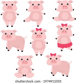 Cute Set Pigs Clipart Stock Vector (Royalty Free) 1974911033 | Shutterstock