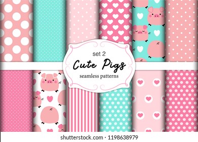 Cute set of pigs seamless patterns