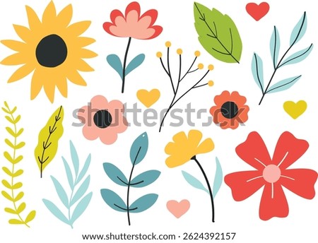 Cute set of plants and flowers 