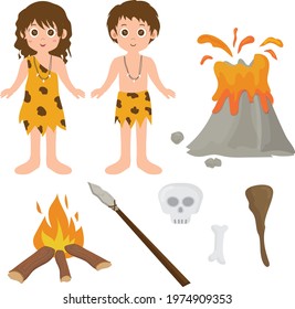 Cute set of prehistoric era clipart