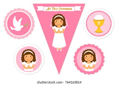 Cute set of printable elements for First Communion for girls