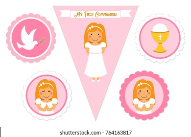 Cute set of printable elements for First Communion for girls