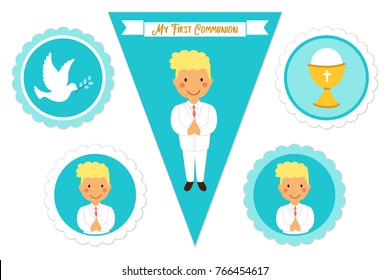 Cute set of printable elements for First Communion for boys