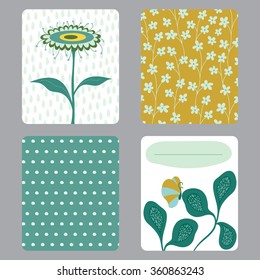 Cute set of printable templates for greeting cards design, baby shower, notes, brochures, tags and labels, invitations etc. Cartoon animals and floral backgrounds with a place for text.