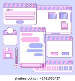 cute set of purple interface template vector design