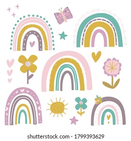 A cute set of Rainbows and flower illustrations, created in a sweet pastel colour palette. 15 vector images.