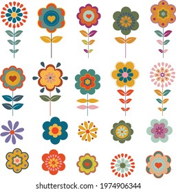 Cute set of retro 70s flower clipart
