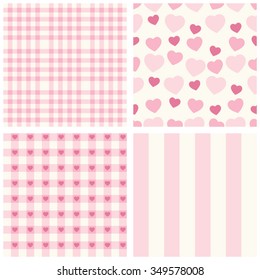 Cute set of retro patterns with hearts