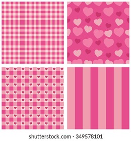 Cute set of retro patterns with hearts