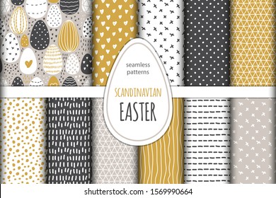 Cute set of Scandinavian Easter Eggs collection seamless pattern background with hand drawn textures and elements in neutral colors for your decoration