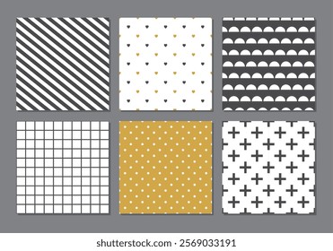 Cute set of Scandinavian geometric seamless patterns in neutral colors palette
