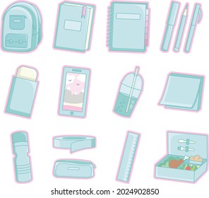 Cute set with school supplies blue