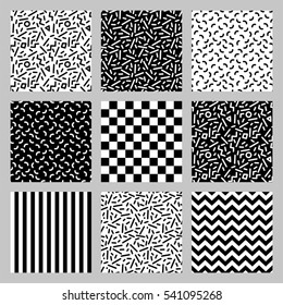 Cute set of seamless geometric patterns in 80's style