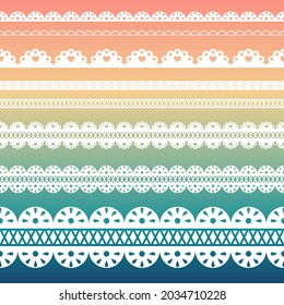 Cute set of seamless lace borders. Vector illustration flat design for wrapping,scrapbook,journal,fabric,background,wallpaper texture print, paper,card,dicut,silhouette