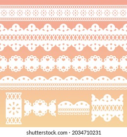 Conjunto de bordes de encaje impecables. Ilustración vectorial diseño plano para envoltura, scrapbook, journal,fabric,fondo,papel tapiz, papel, tarjeta,dicut,silueta