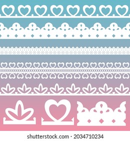 Cute set of seamless lace borders. Vector illustration flat design for wrapping,scrapbook,journal,fabric,background,wallpaper texture print, paper,card,dicut,silhouette