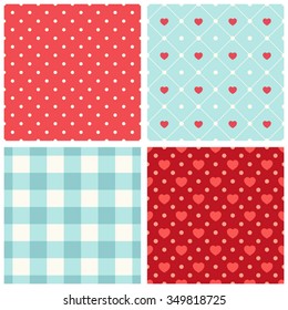 Cute set of seamless primitive retro patterns with hearts 