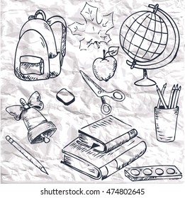 cute set with sketch school supplies. Vector illustration