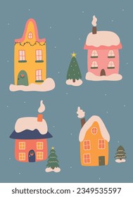 cute set of snowy christmas houses