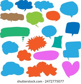 cute Set of speech bubble and arrow vector illustration. Collection of colorful hand drawn comic speech bubble, symbols and arrow doodle style.