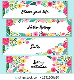 Cute set of Spring Flowers horizontal banners