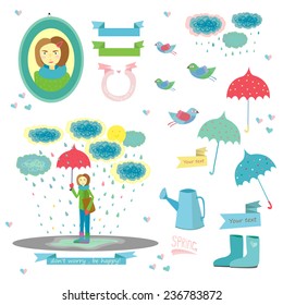 Cute set for spring themes. Vector illustration.