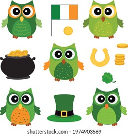 Cute set of st patrick owl clipart