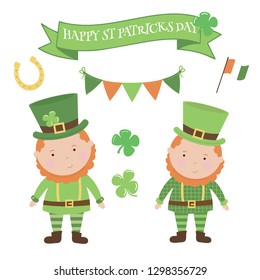 A cute set of St Patricks day elements, 9 vector illustrations.