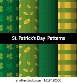 Cute Set of St. Patrick's Day Seamless Patterns. use website, greeting,wallpaper,poster,card. Vector illustration. 